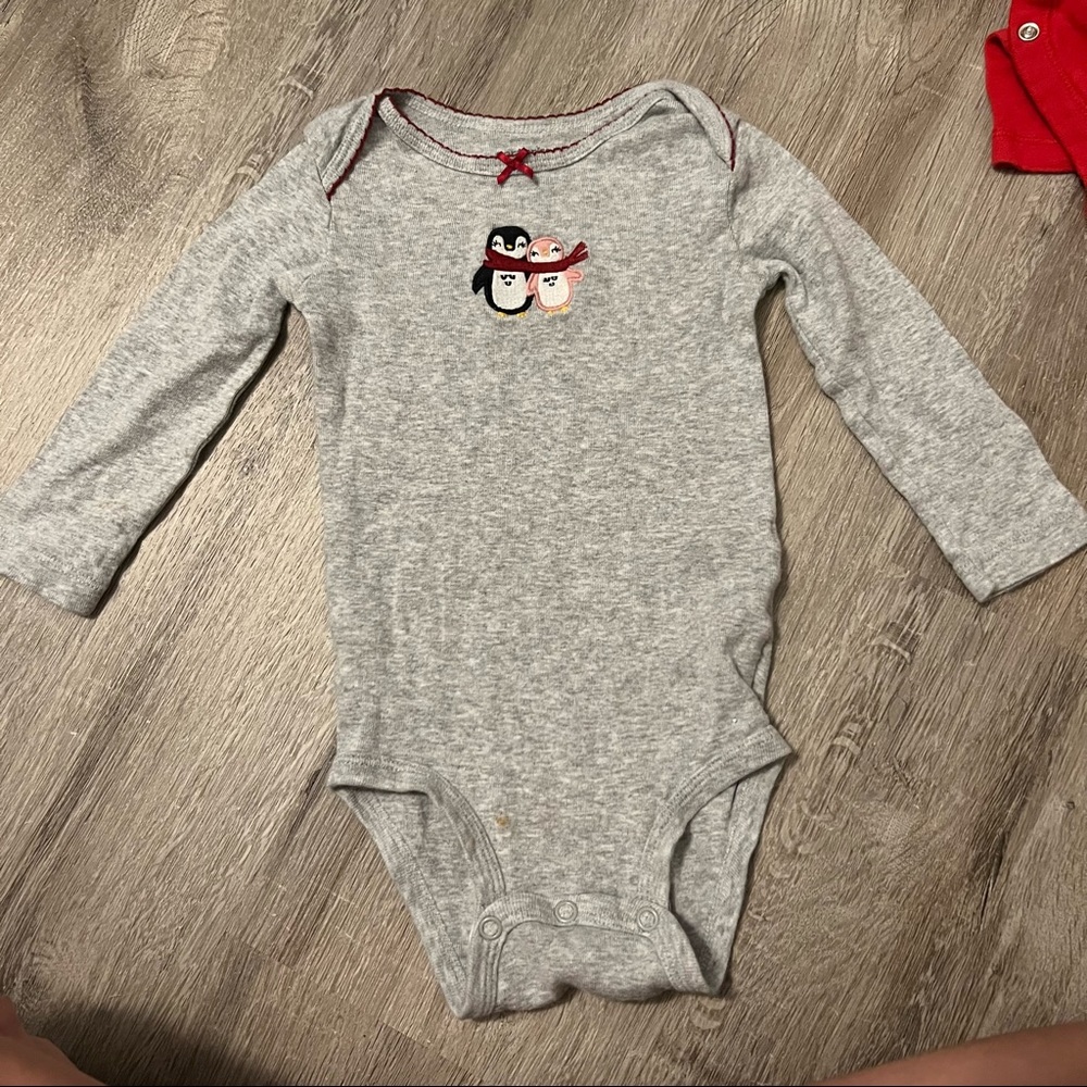 Carter’s grey penguin onesie size 12 months